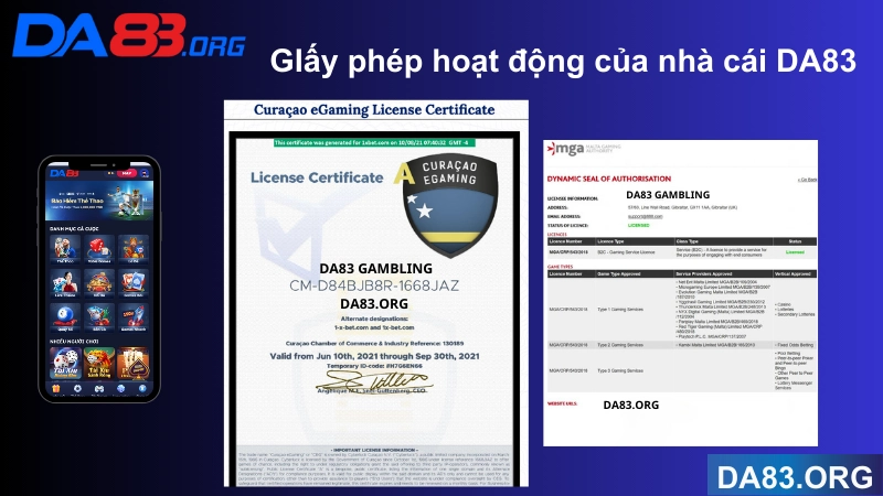 Giấy phép hoạt động của nhà cái DA83