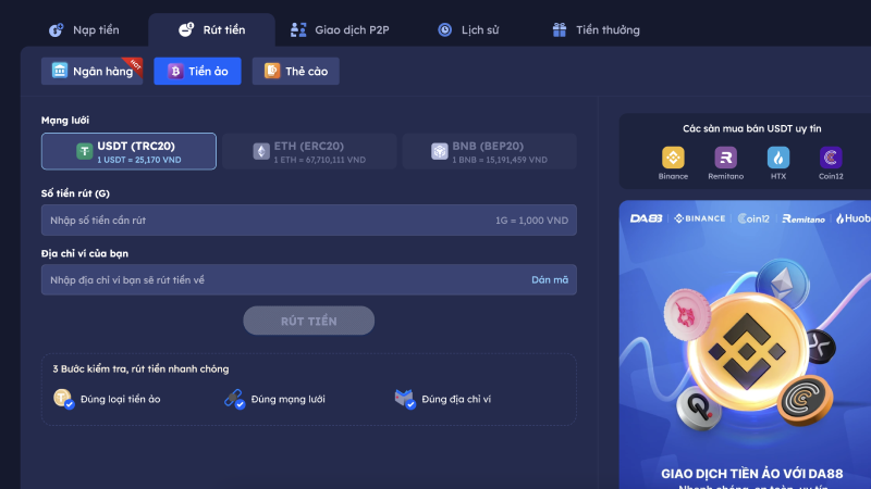 kênh giao dịch qua tiền ảo tại DA83